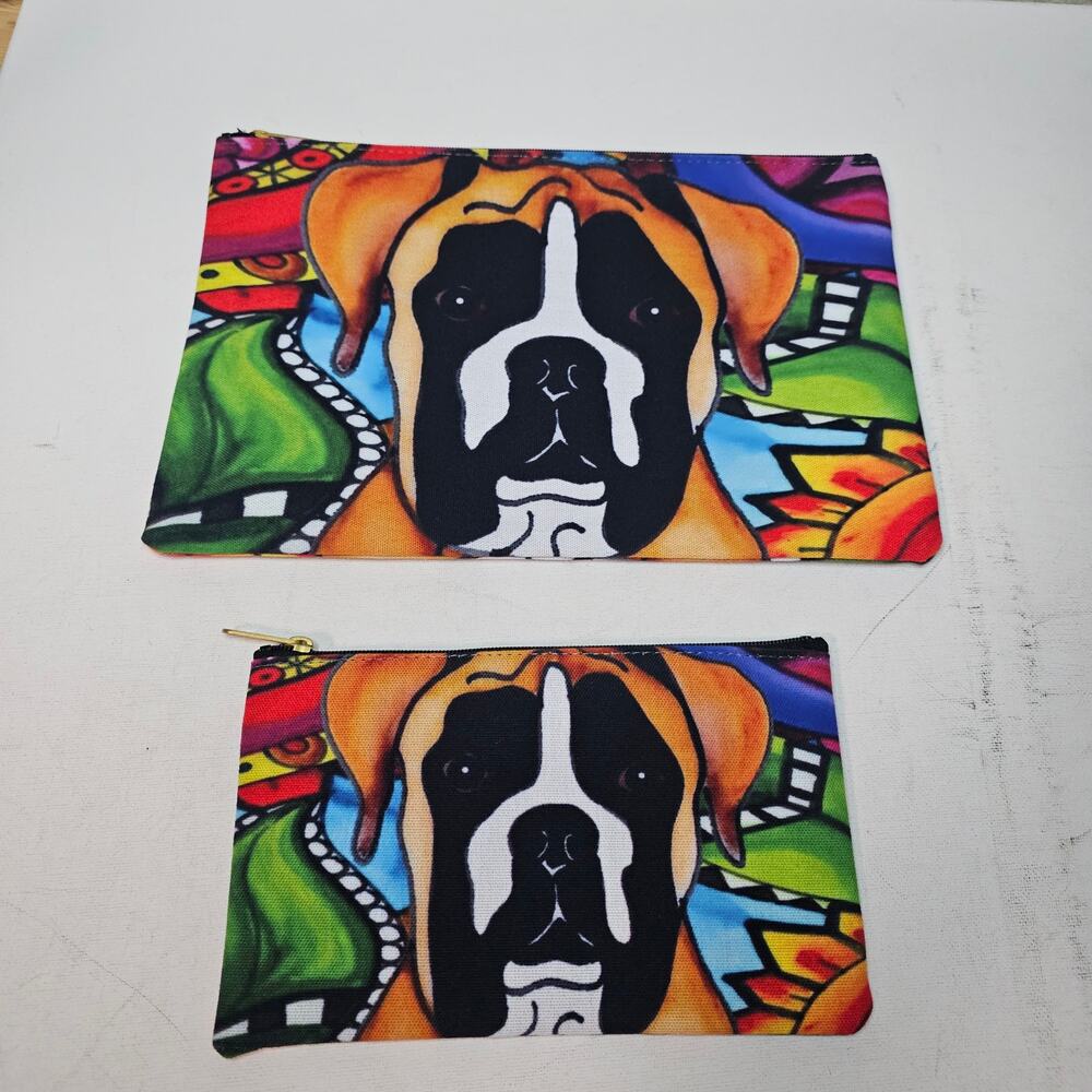 Boxer Puppy Bundle Pouch NWOT Pop Art By Alyson Whitney. YKK zipper closure. Fun
